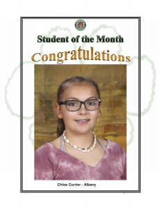 Student of the Month Congratulations Chloe of Albany