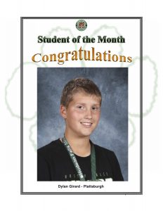 Student of the Month Congratulations Dylan Girard of Plattsburgh