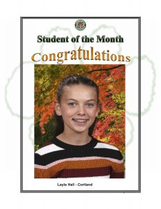 Student of the Month Congratulations Layla of Cortland