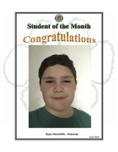 Student of the Month Congratulations Ryan of Oneonta