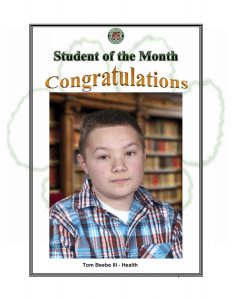 Student of the Month Congratulations Tom, Health