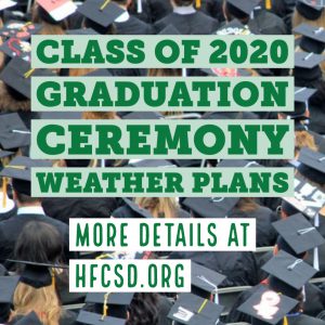 photo shows graduates with the words class of 2020 graduation ceremony weather plans overlaid on top