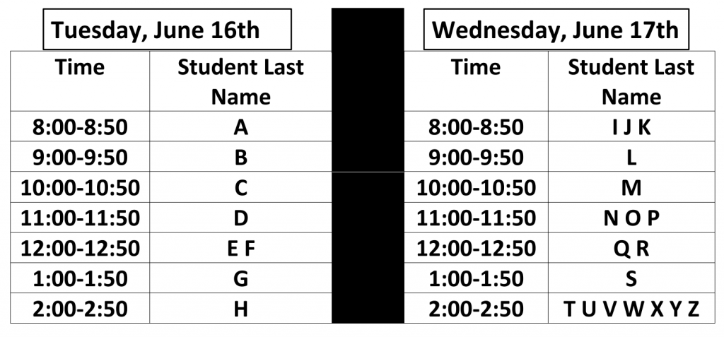 Tuesday June 16 and Wednesday June 17 schedules