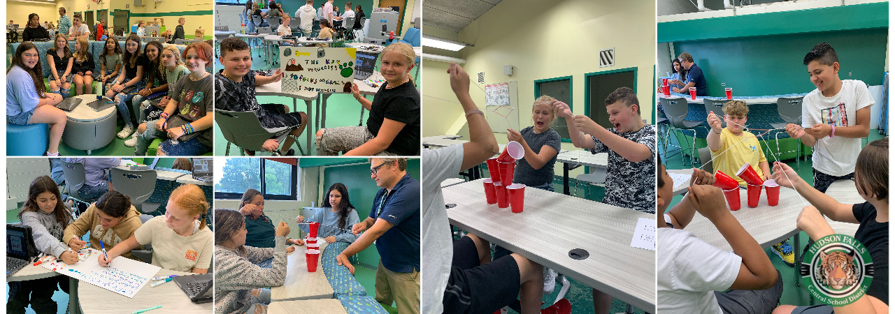Photo collage of middle school students doing project based learning in the new flux lab