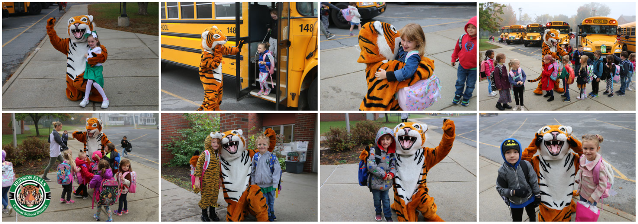 Photo collage of Kindergarten and UPK students with the tiger mascot