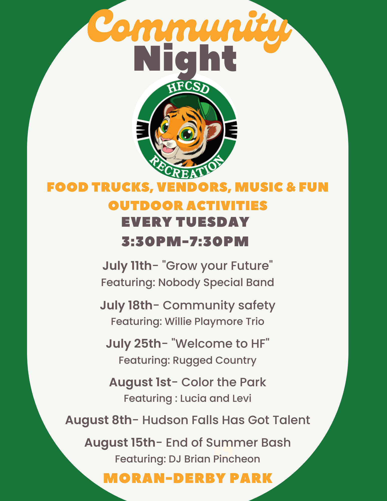 Community night flyer featuring dates 