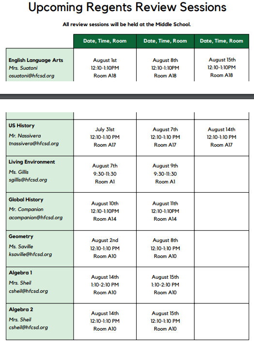 August 2025 Regents Schedule