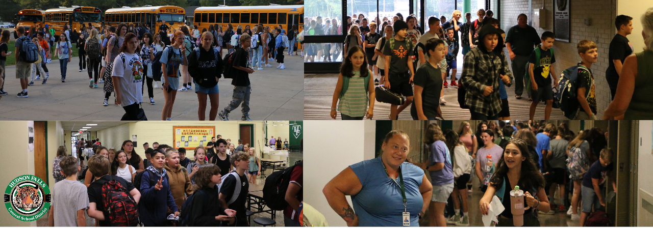 Photo collage of students in the middle school on the first day