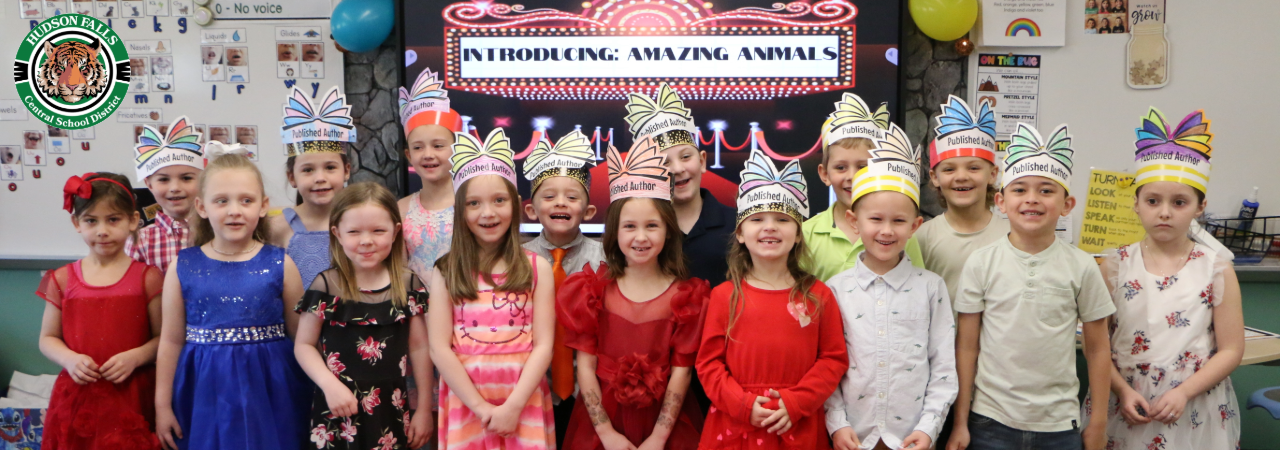 group photo of Mrs. Baulsir's first grade who had their own book published