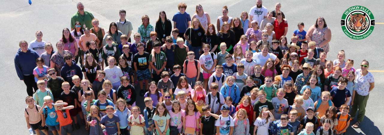 Group aerial photo of STEAM Summer enrichment kids and instructors